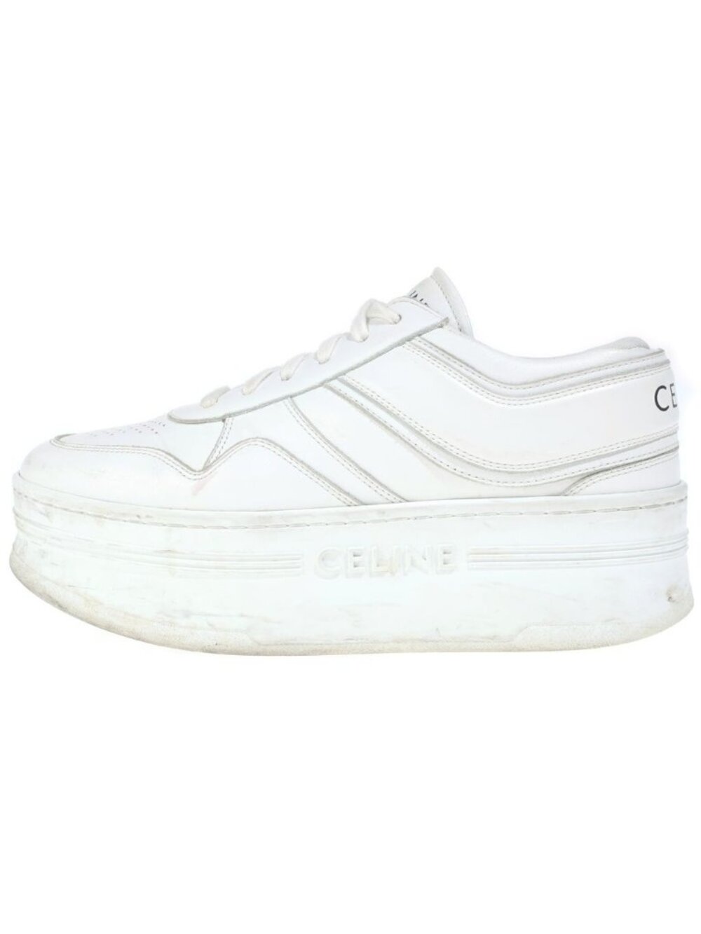 Celine Wedge Outsole Calfskin Block Sneakers White